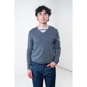 Burberry Brit Grey V-Neck Sweater with Check Elbows